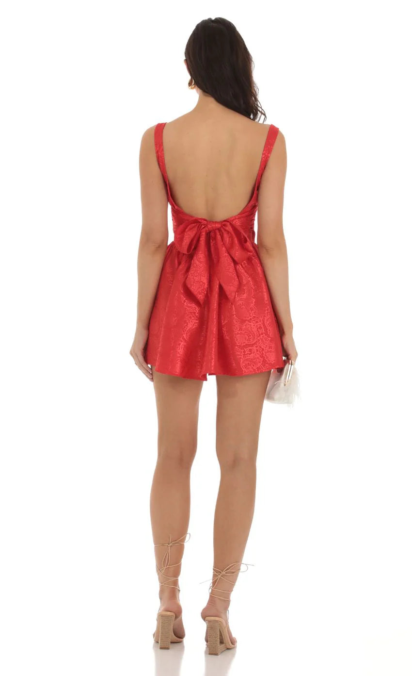 Jacquard Mini Dress in Red