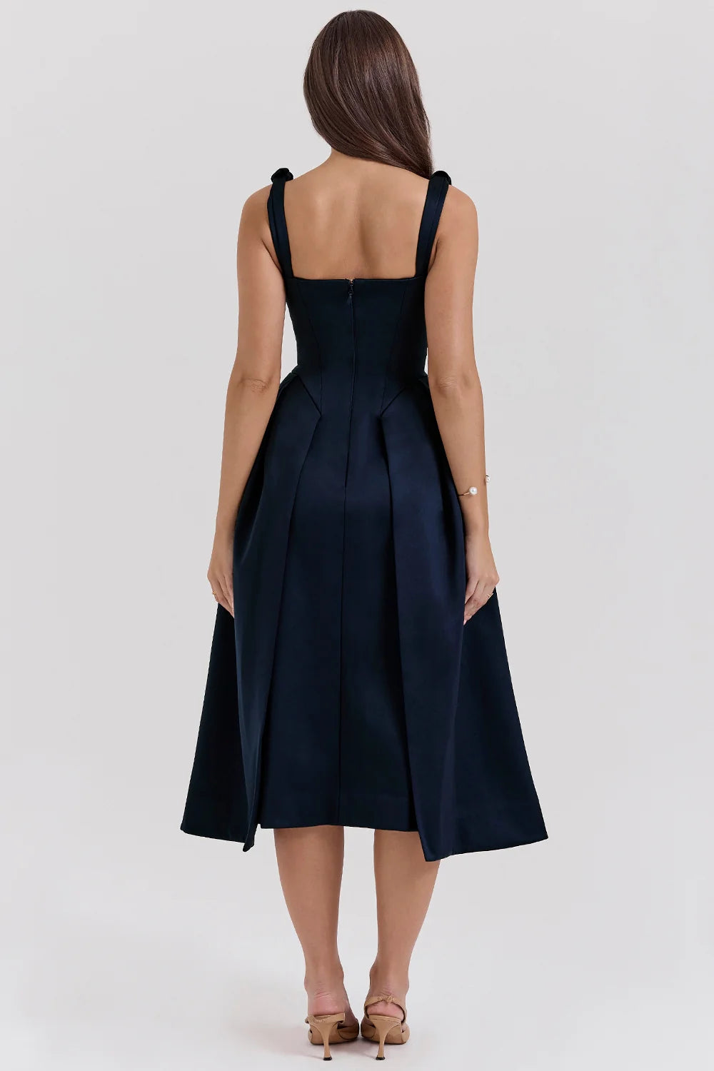 midnight twist strap satin midi dress - sale