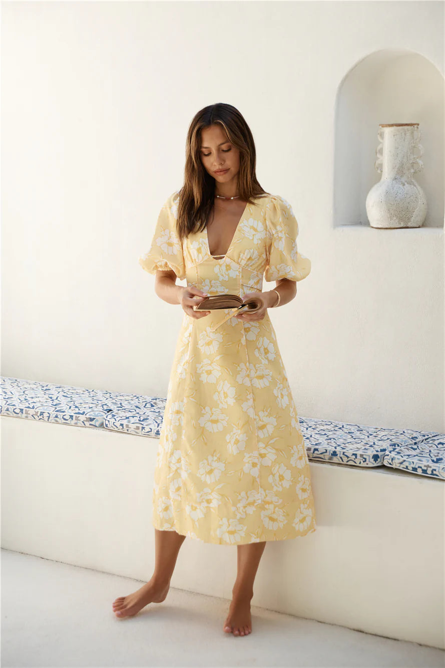Sunshine Serenade Midi Dress Yellow