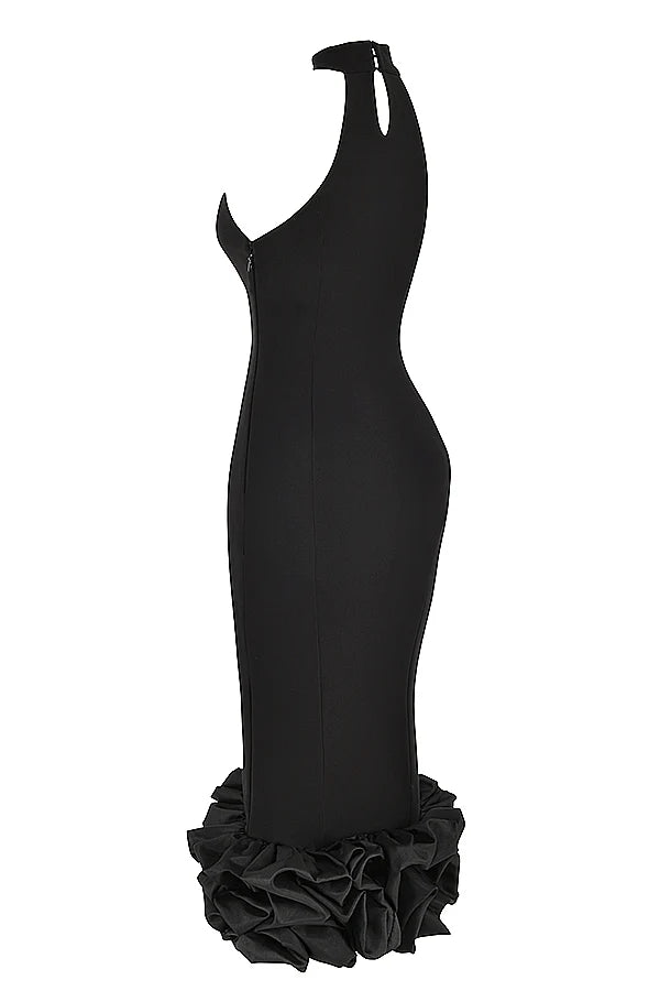 black peplum midi dress