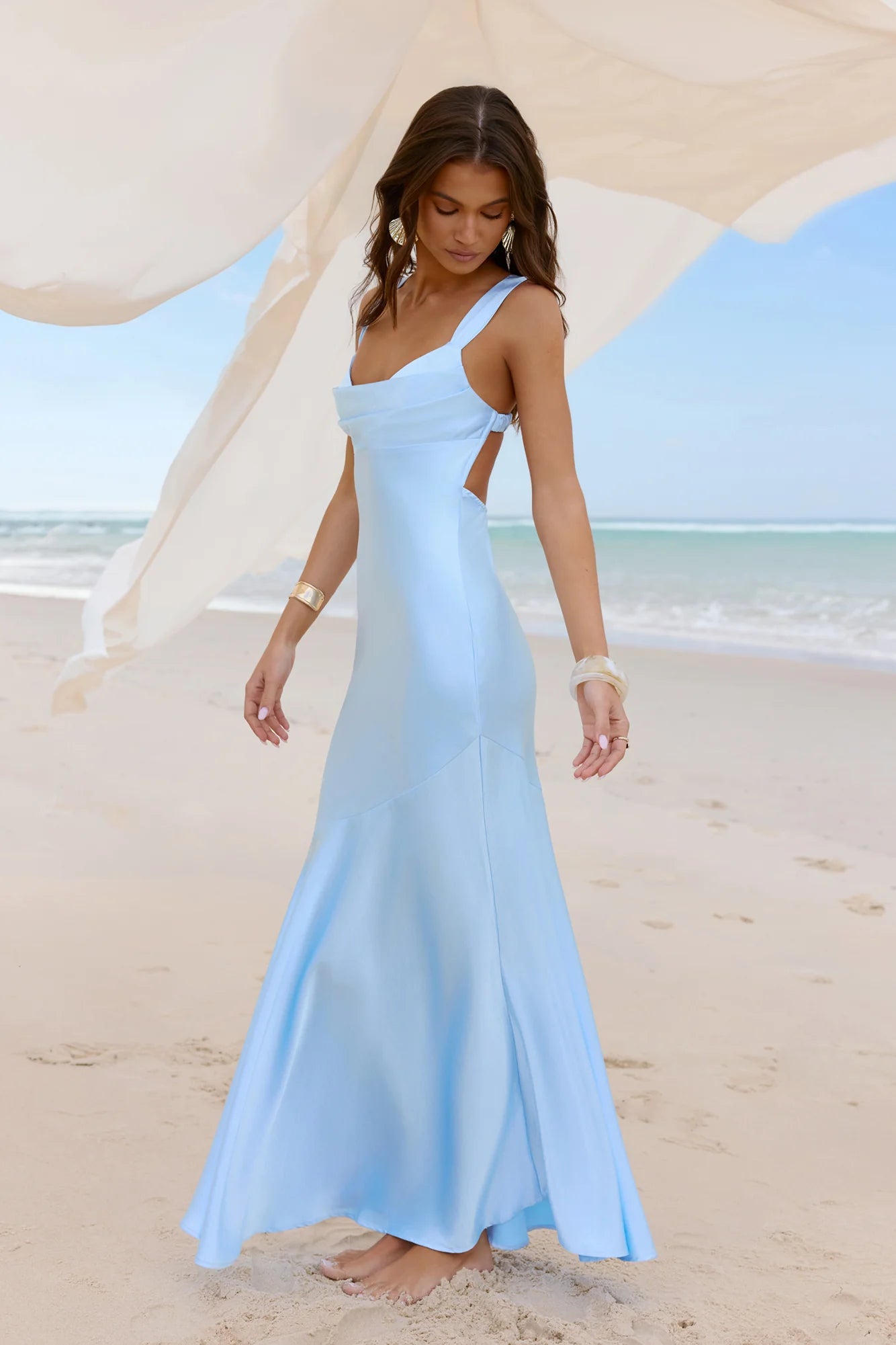 Wish From An Angel Satin Maxi Dress Blue