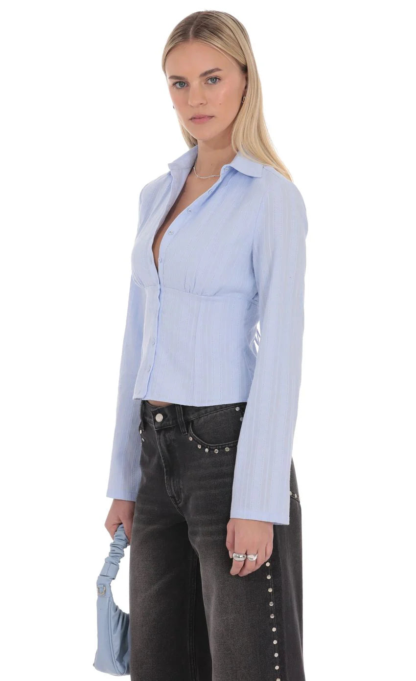 Mila Button Front Top in Blue