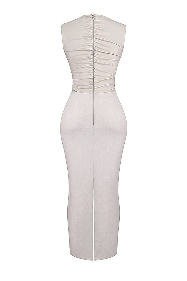 ecru vegan leather maxi dress