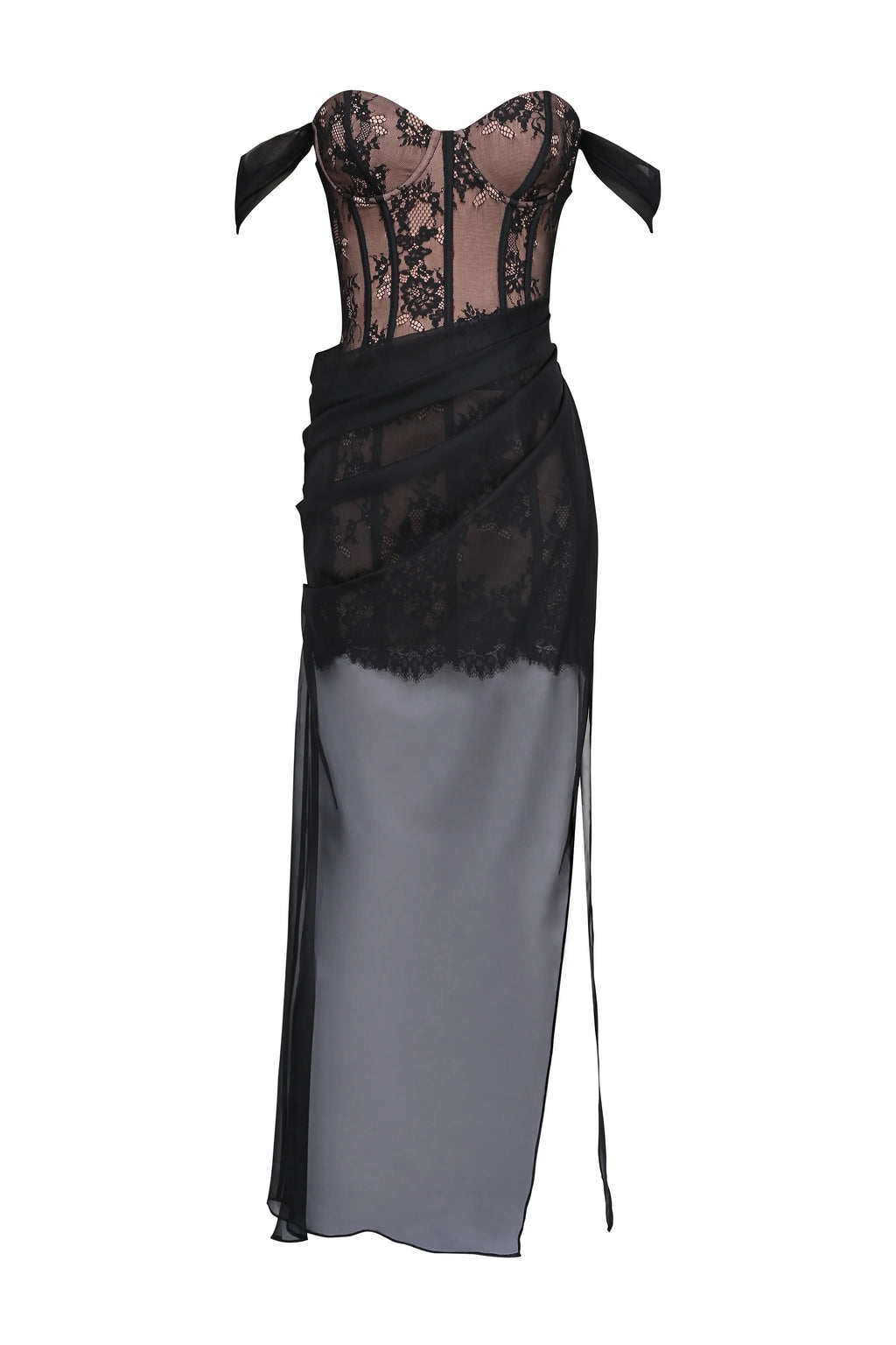 black off shoulder lace maxi dress