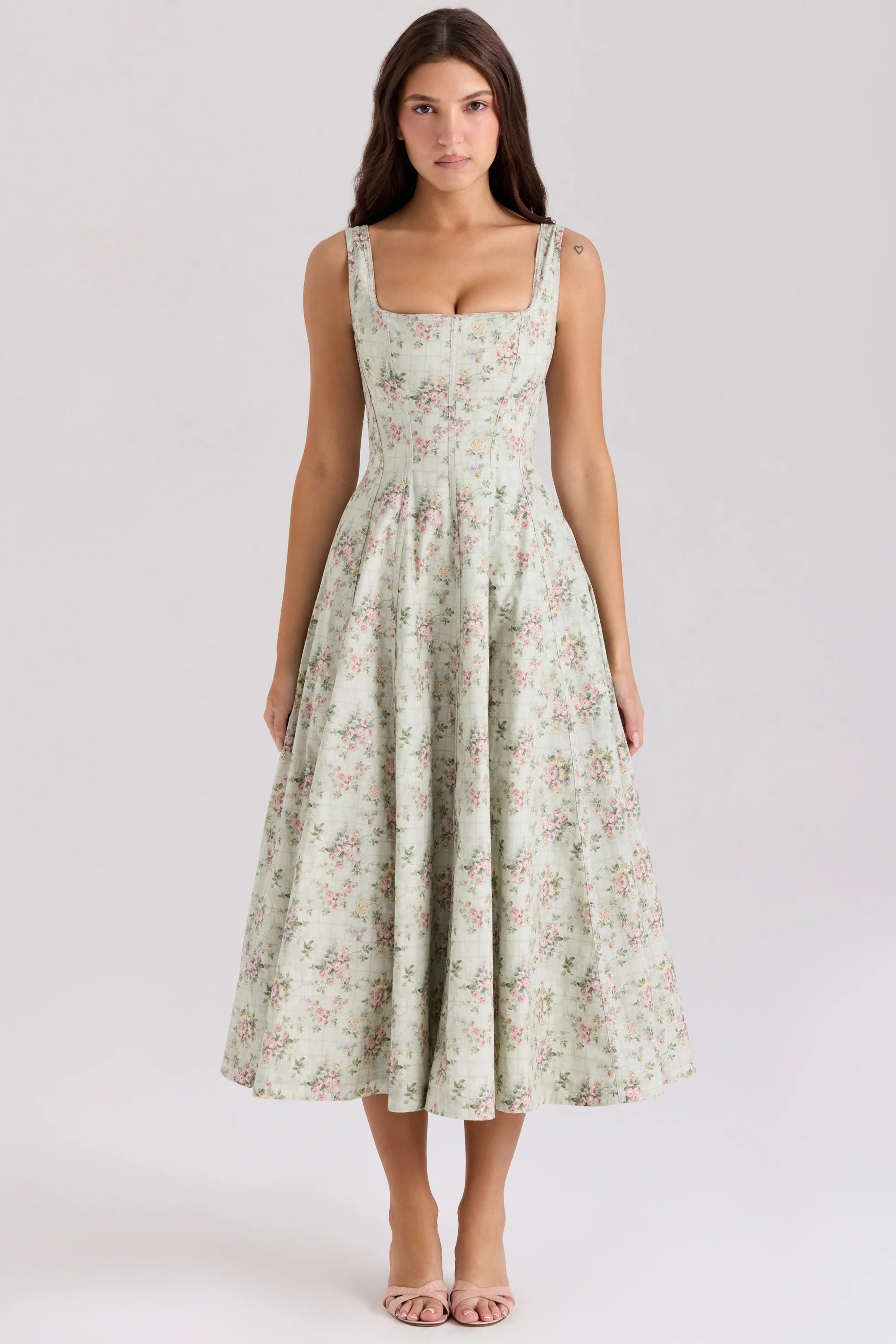 sage floral print cotton midi dress