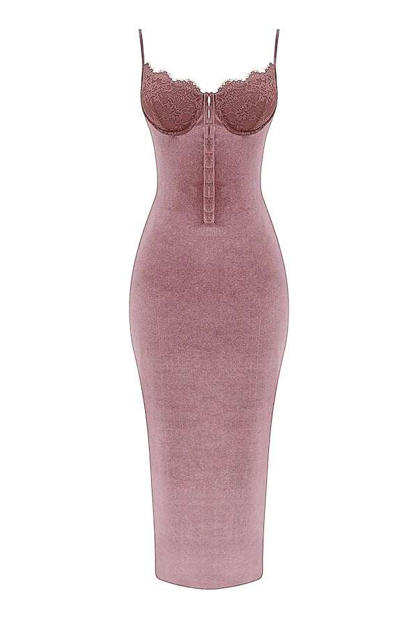 soft pink velvet midi dress