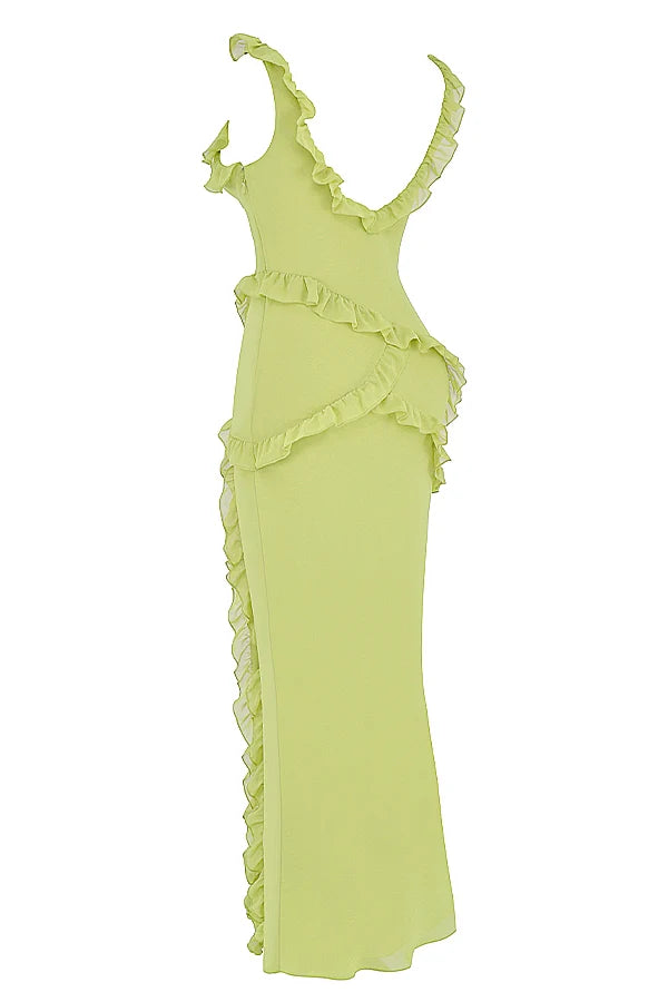 lime ruffle maxi dress