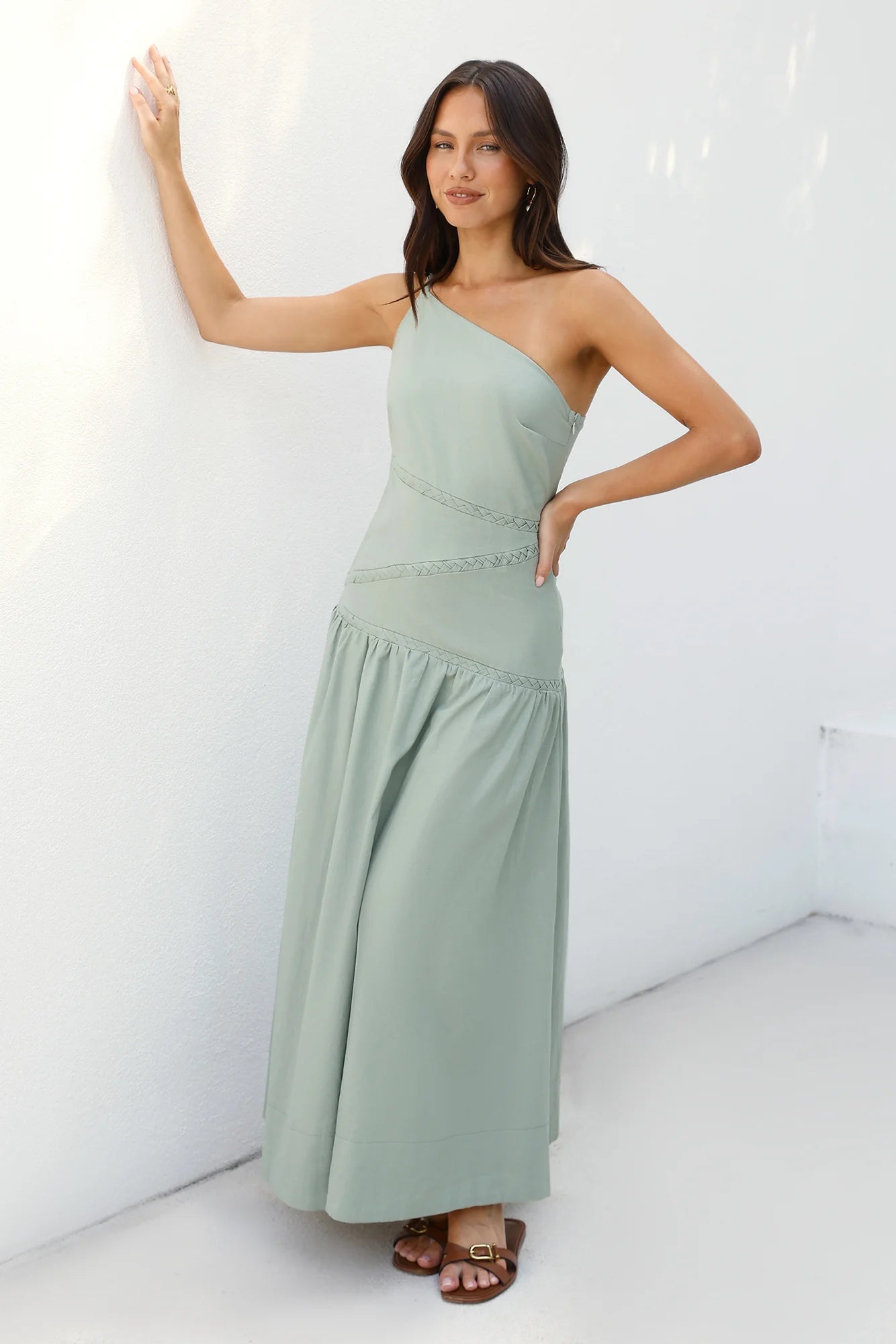 Claire One Shoulder Maxi Dress Khaki