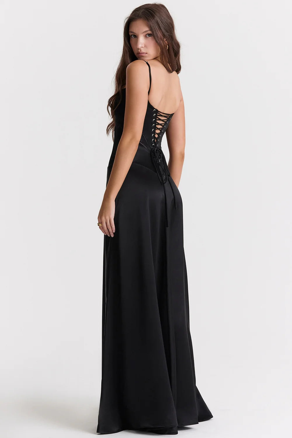 black lace up maxi dress