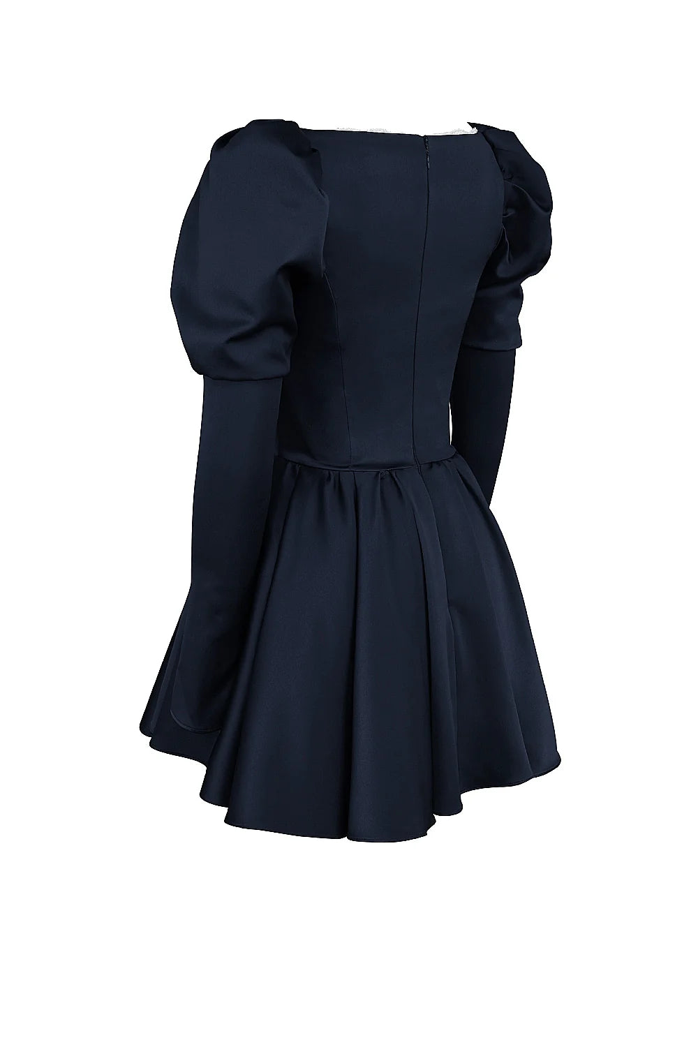 midnight satin puff sleeve mini dress - sale