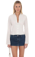 Mila Button Front Top in White