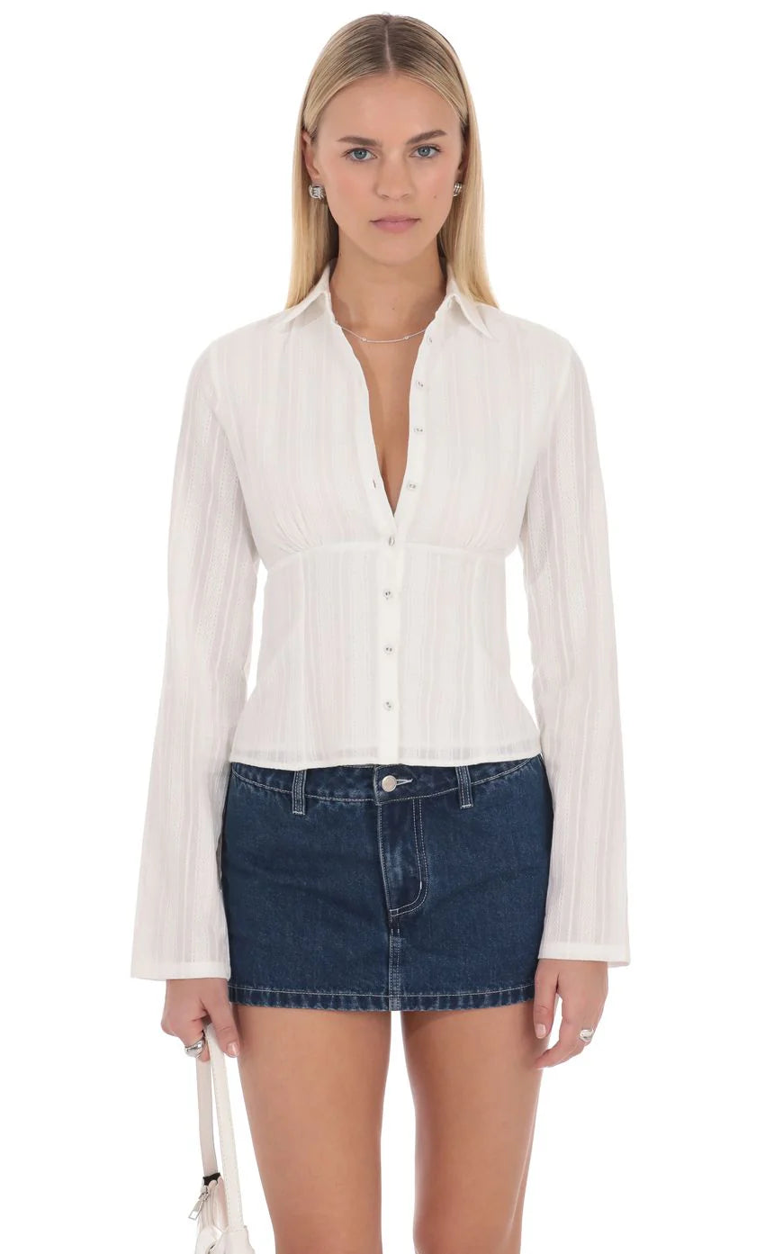 Mila Button Front Top in White