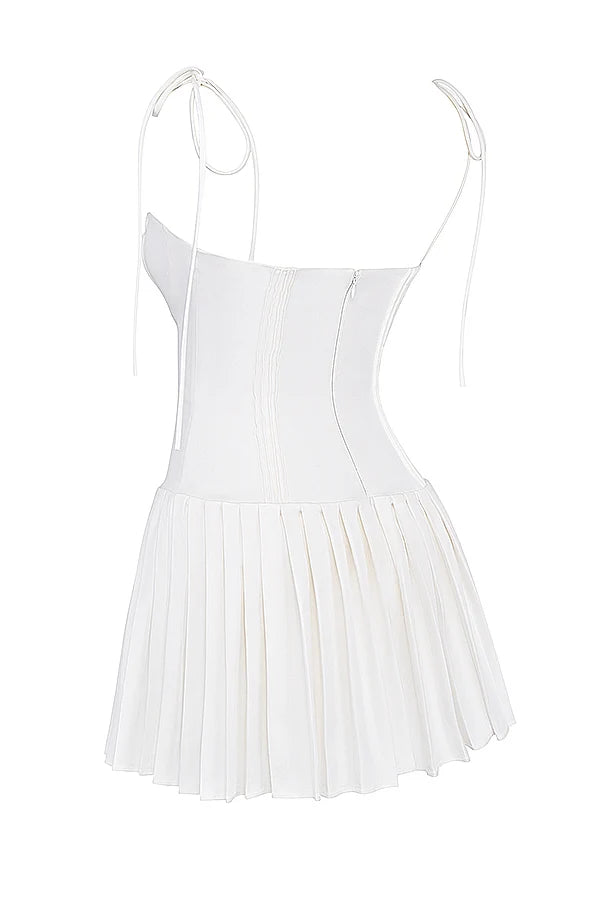 white pleated mini dress