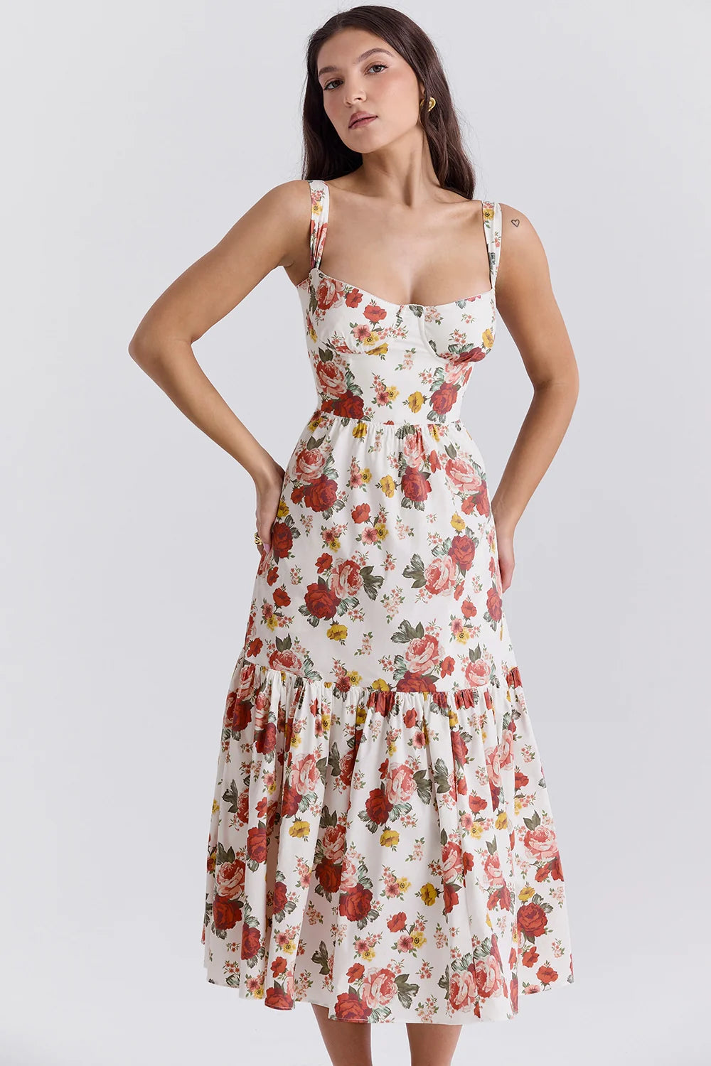italian rose print cotton midi sundress