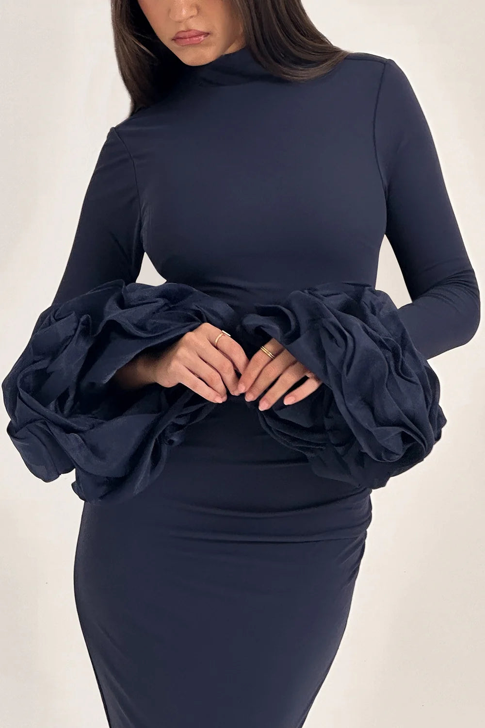 midnight ruffle sleeve maxi dress