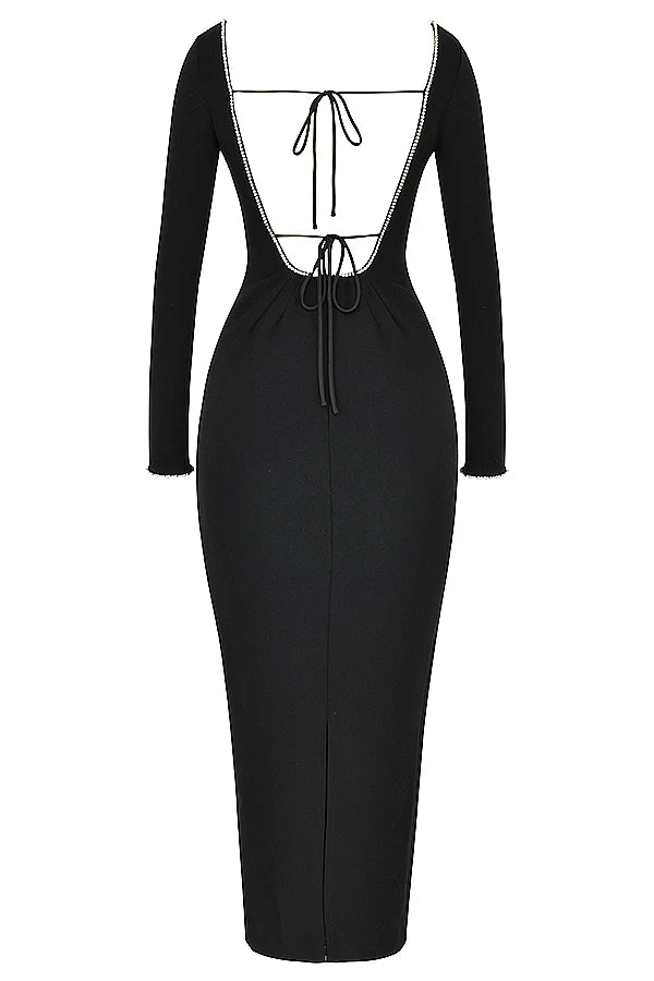 black crystal embellished maxi dress