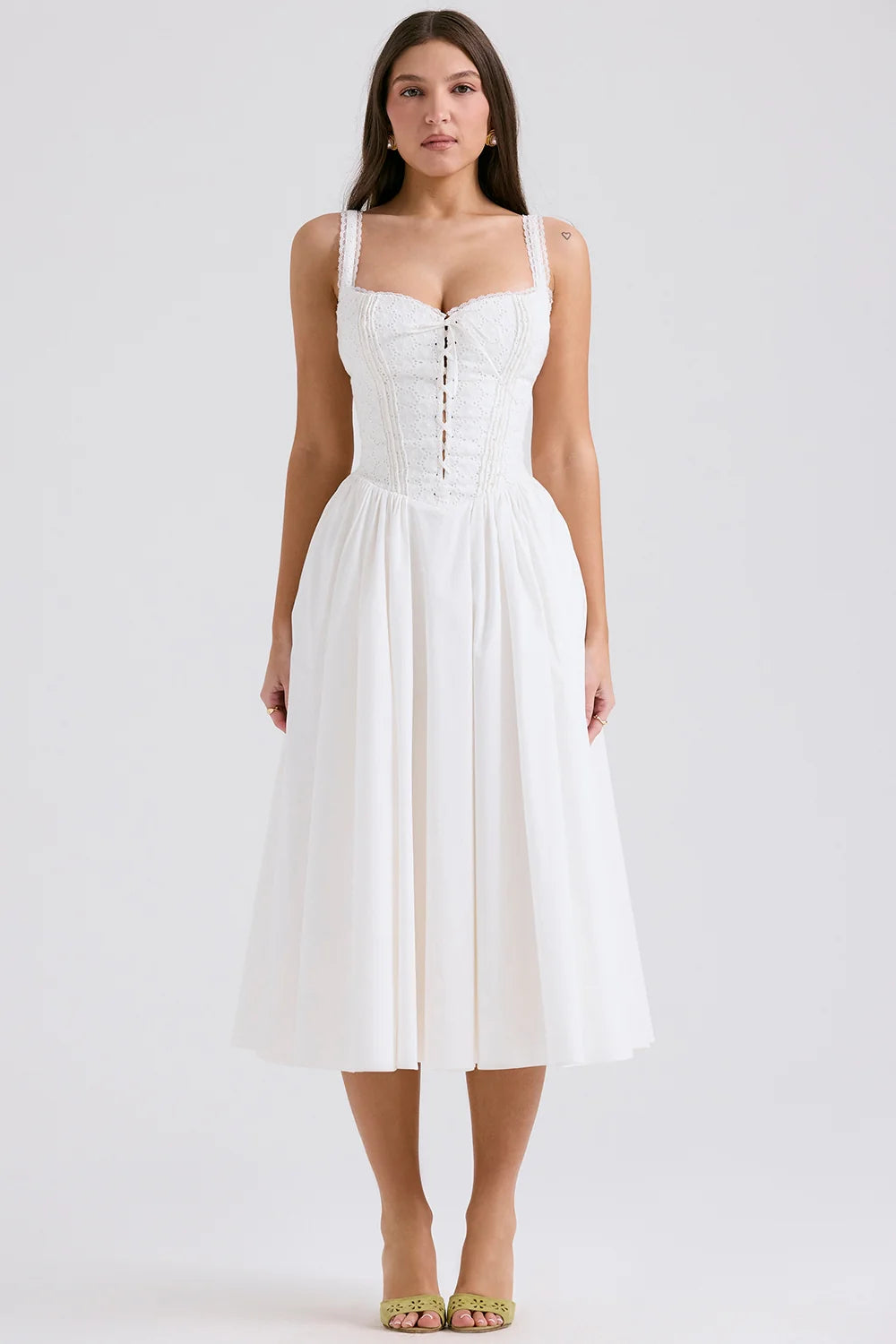 white broderie anglais & cotton midi dress