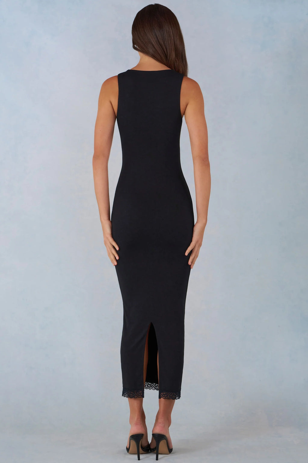 Modal Lace-Trim Midaxi Dress in Black