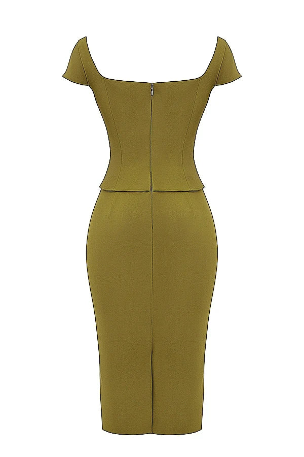 olive corset midi dress