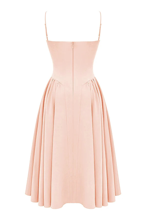 peach parfait twill corset midi dress