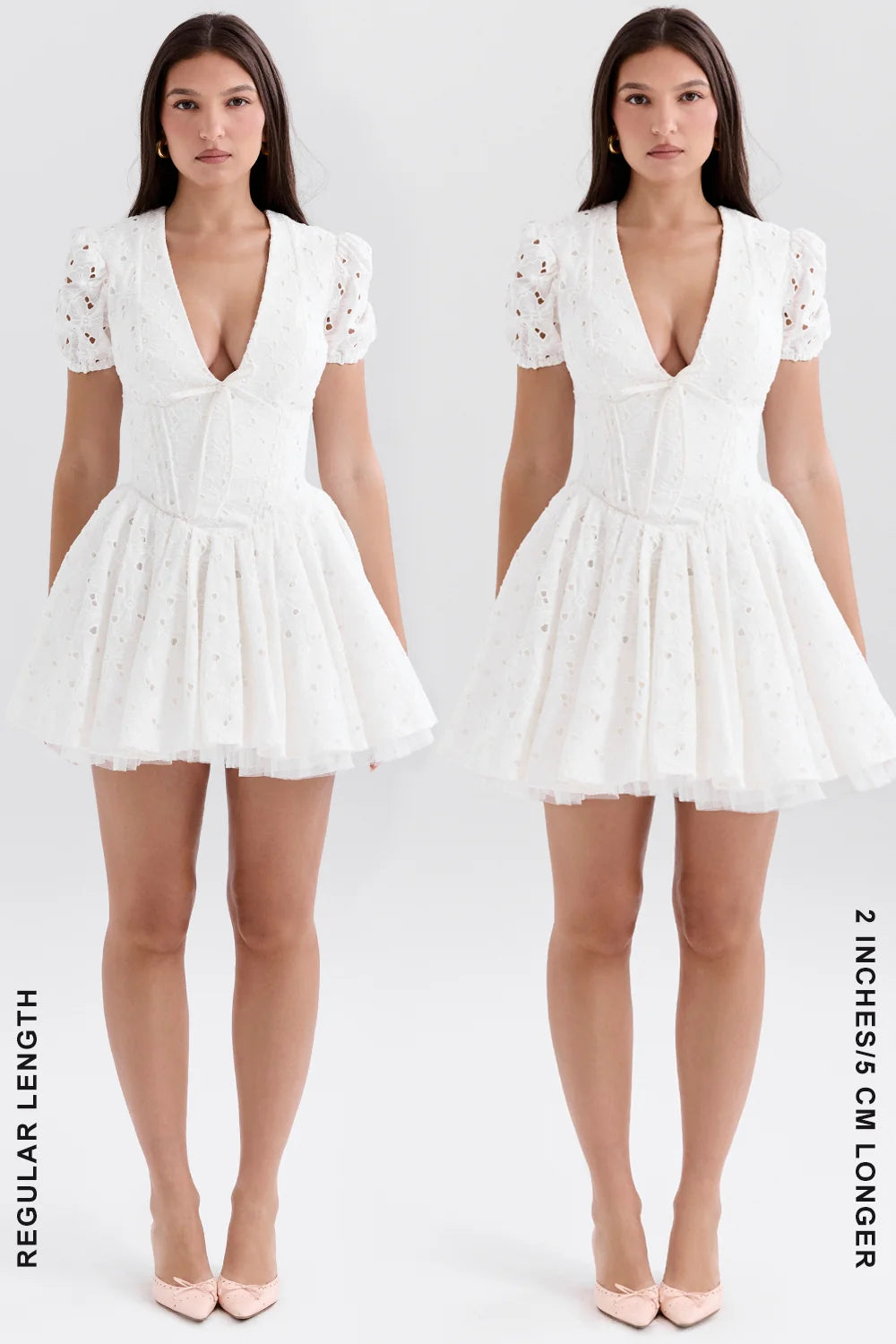white pleated broderie anglais mini dress