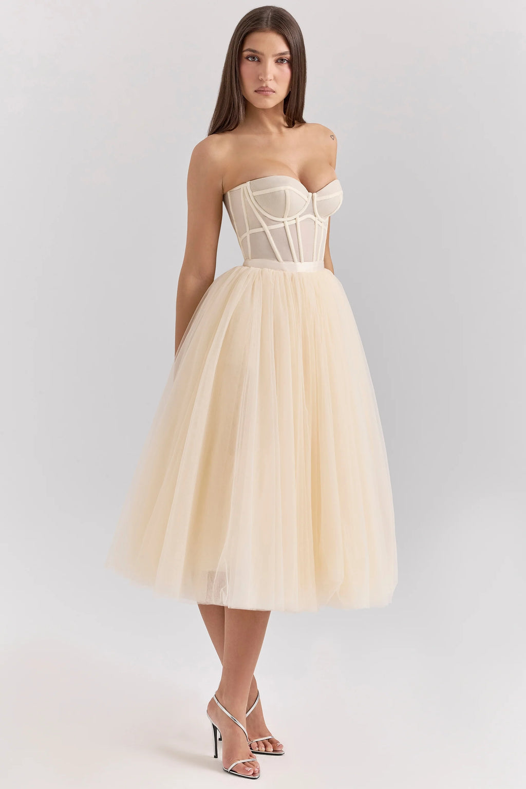 vintage cream tulle midi dress
