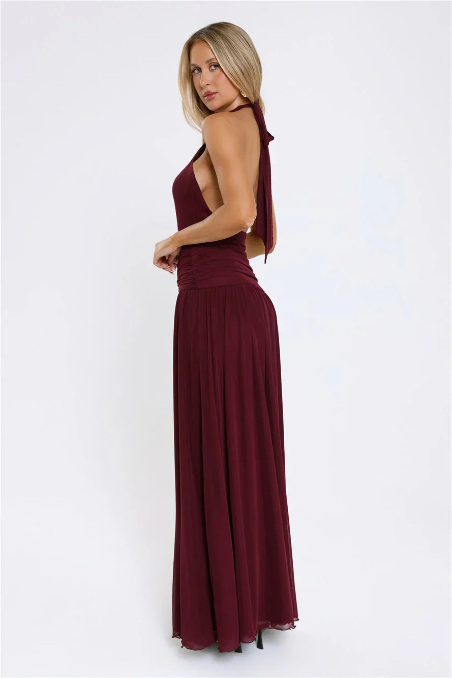 Sundown Soul Halter Midnight Blossoms Maxi Dress Plum