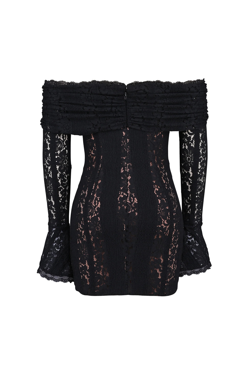 black floral lace off shoulder mini dress