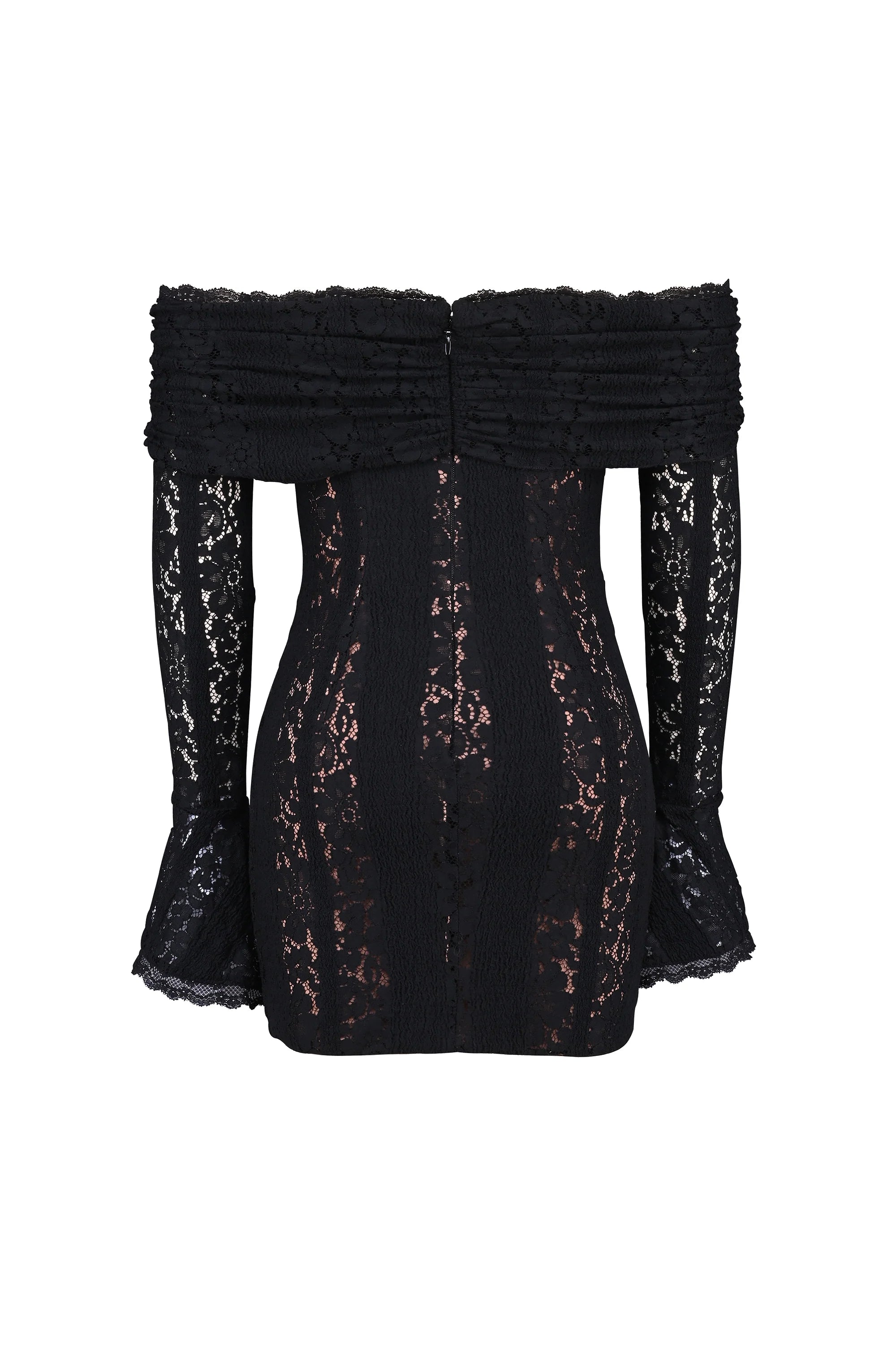 black floral lace off shoulder mini dress