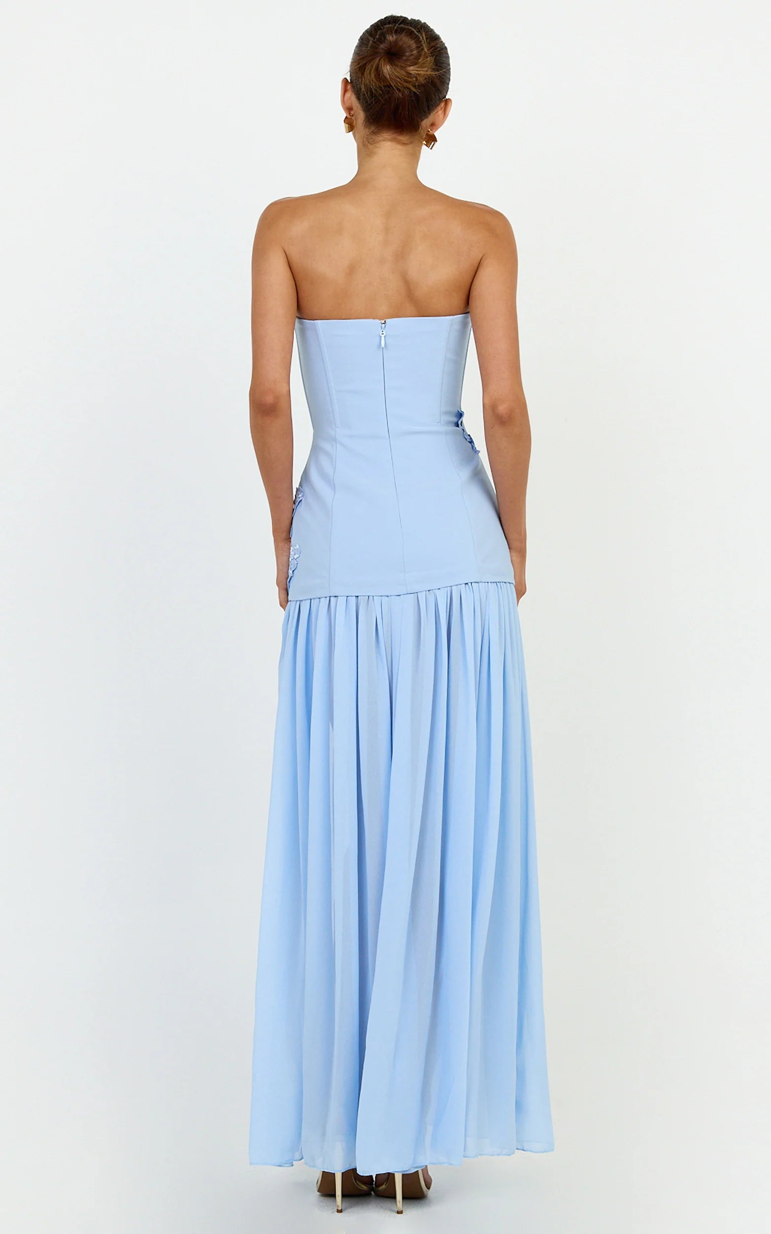 Jefferies Maxi Dress - Peplum Bodice Contrast Georgette Dress in Light Blue