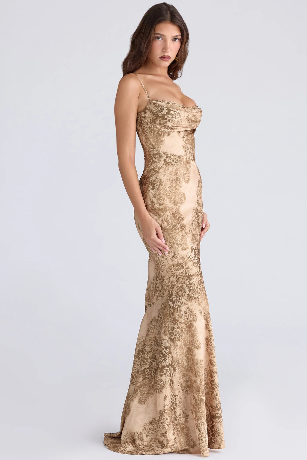 gold patterned satin maxi dress - limited edition