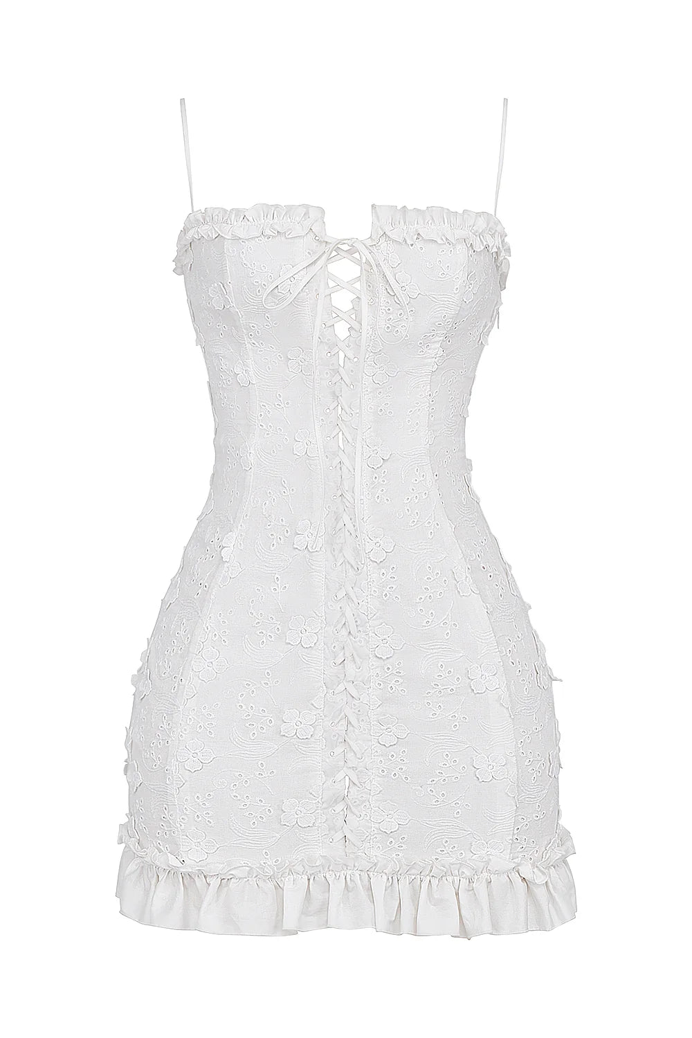 white cotton broderie anglais mini dress