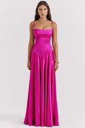 fuchsia lace up maxi dress