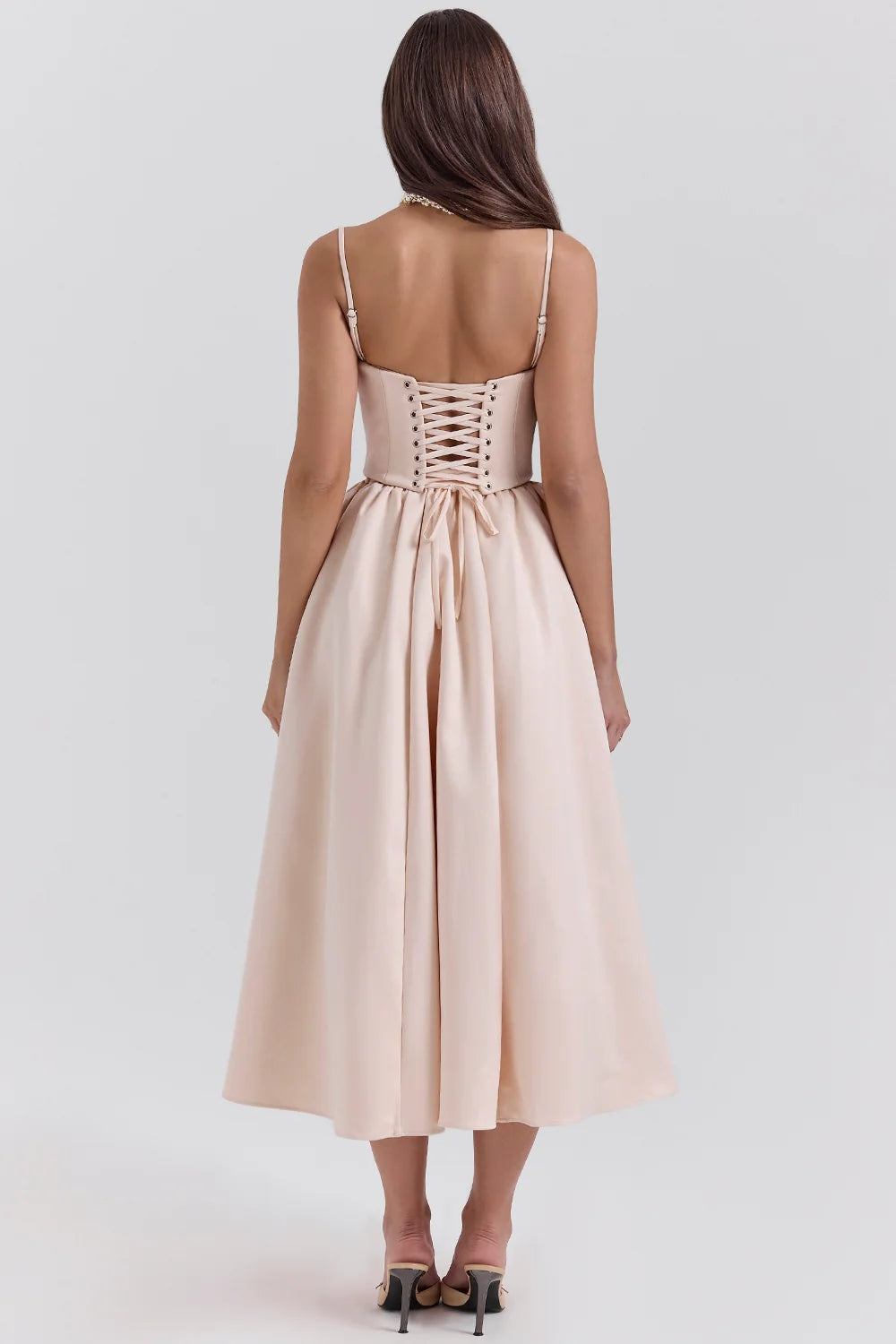 peach satin corset and skirt - sale