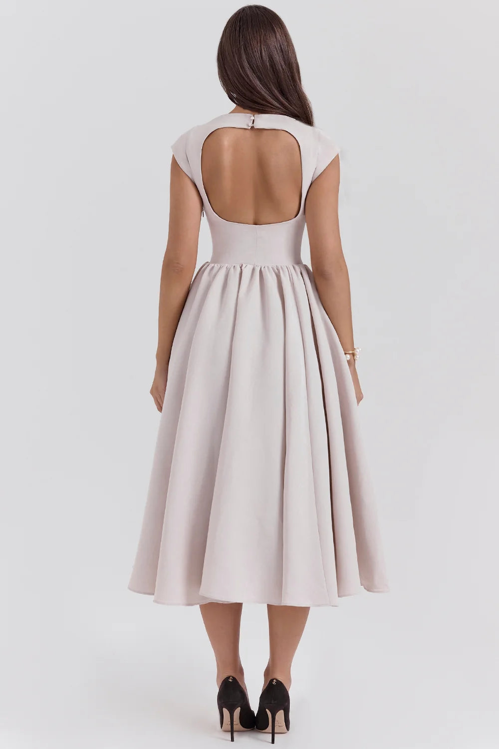 french dove moire satin backless midi dress