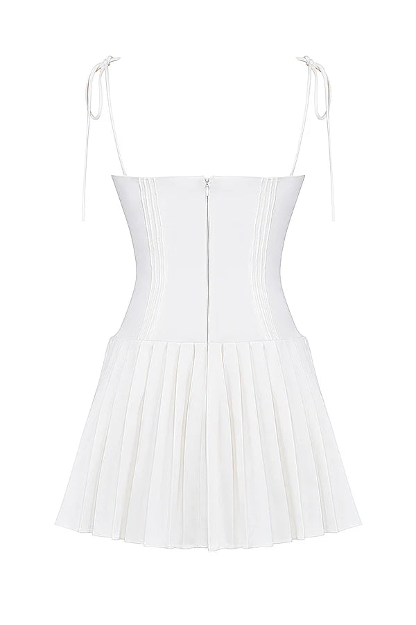 white pleated mini dress