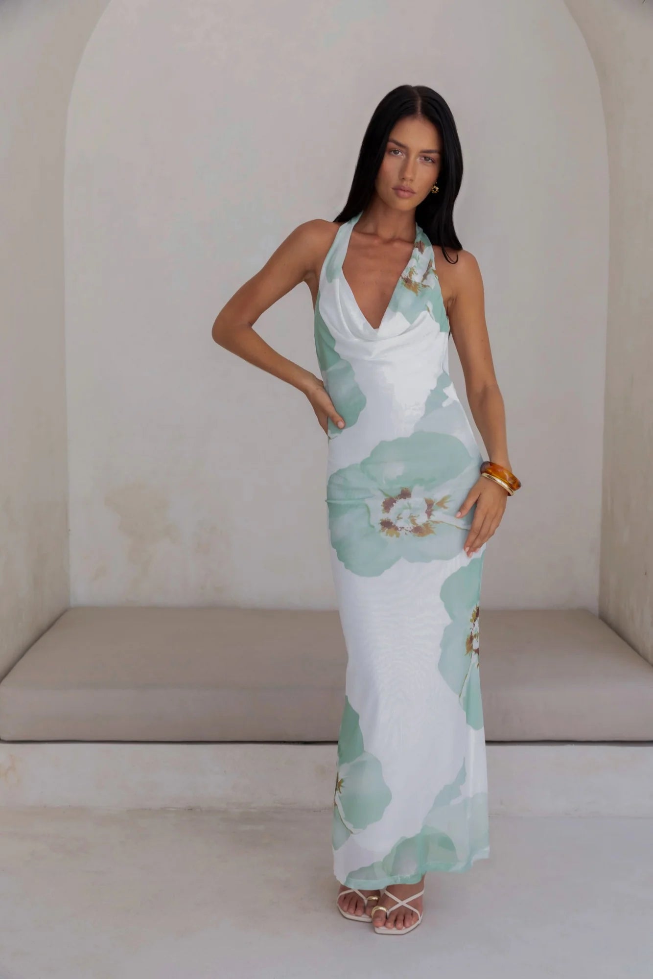 Seasons Pass Mesh Halter Maxi Dress White