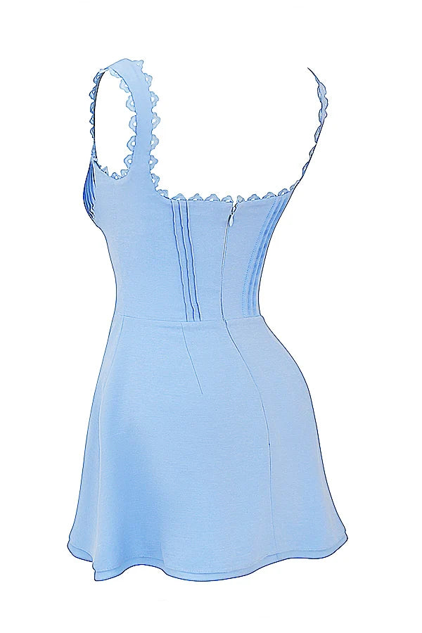 blue pin tuck mini dress