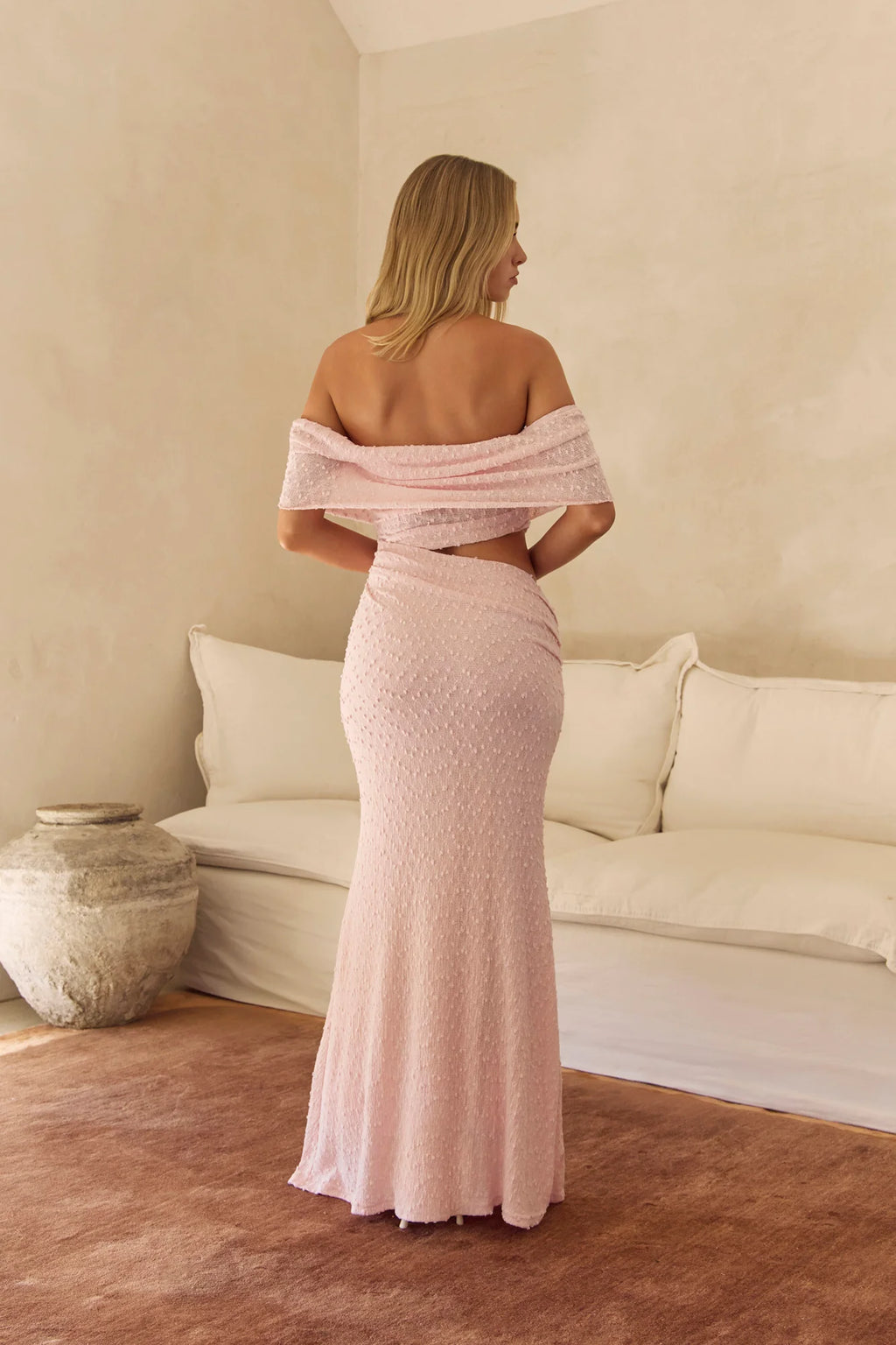 Gracious Glow Off Shoulder Maxi Dress Pink