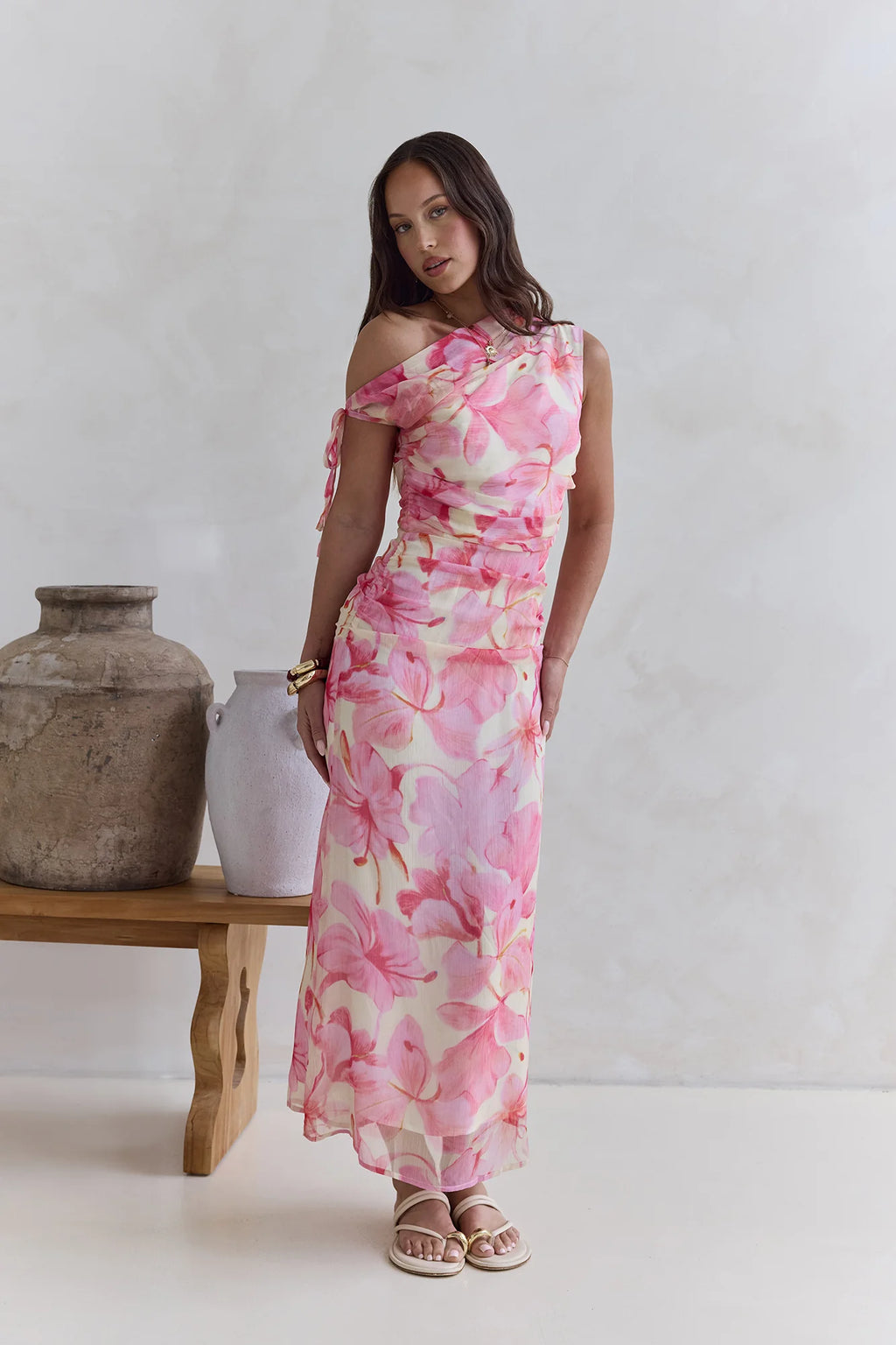 Hibiscus Off Shoulder Maxi Dress Pink