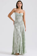 pistachio floral lace back maxi dress