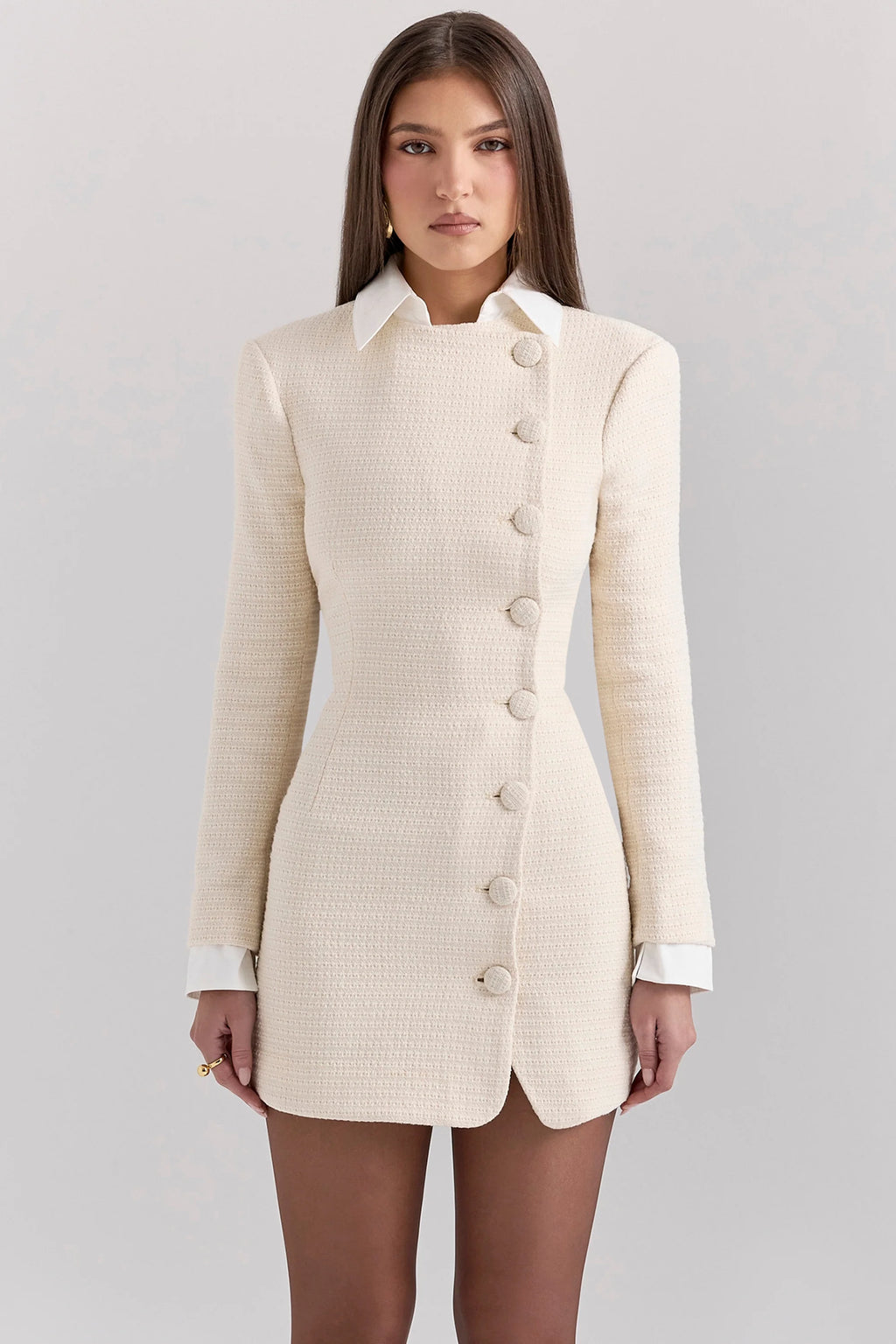 cream boucle tweed mini dress