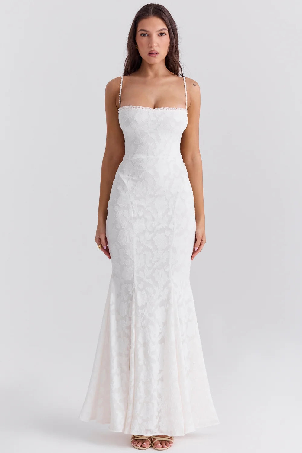 ivory lace up back maxi dress