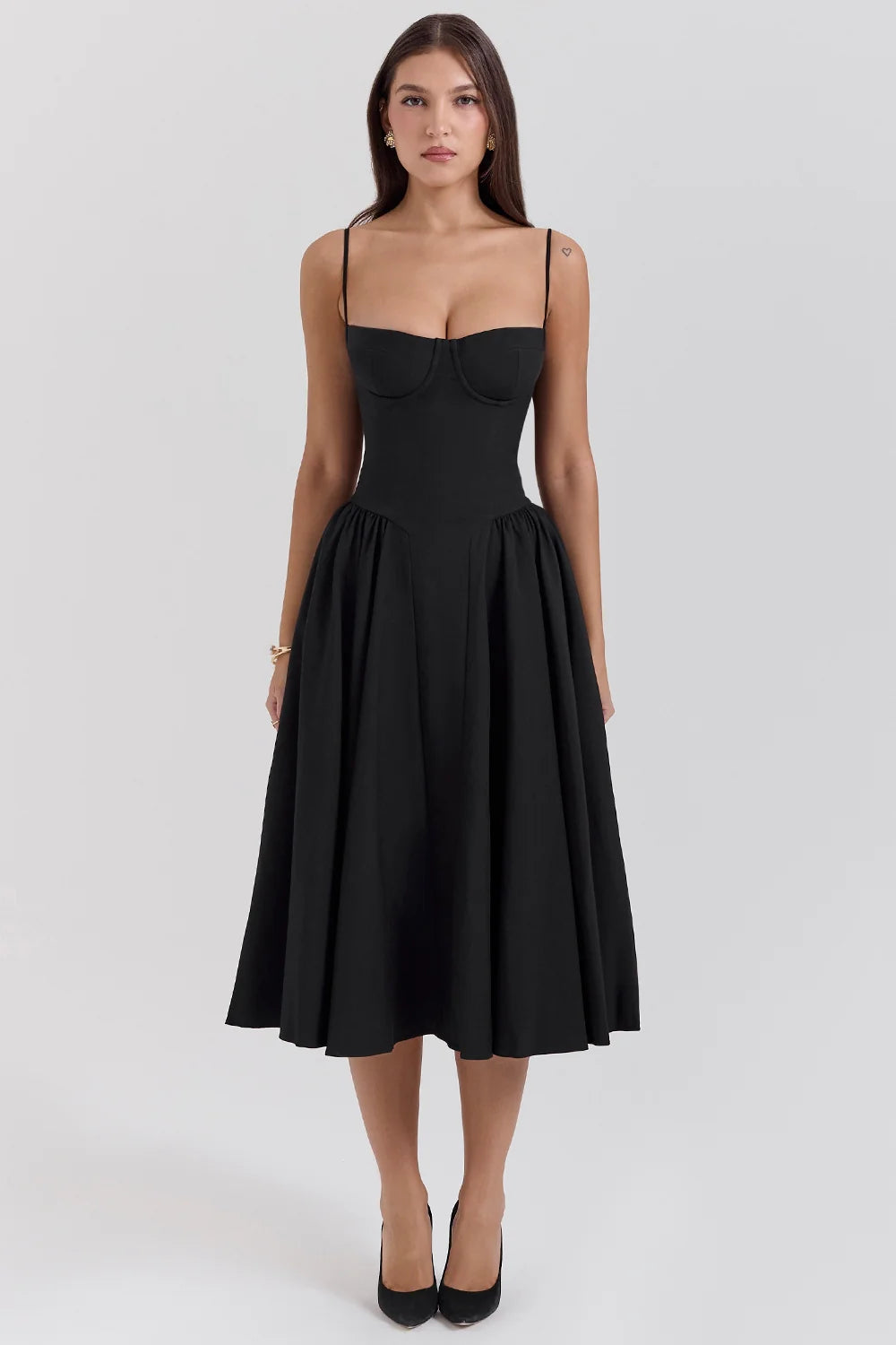 black corset midi dress