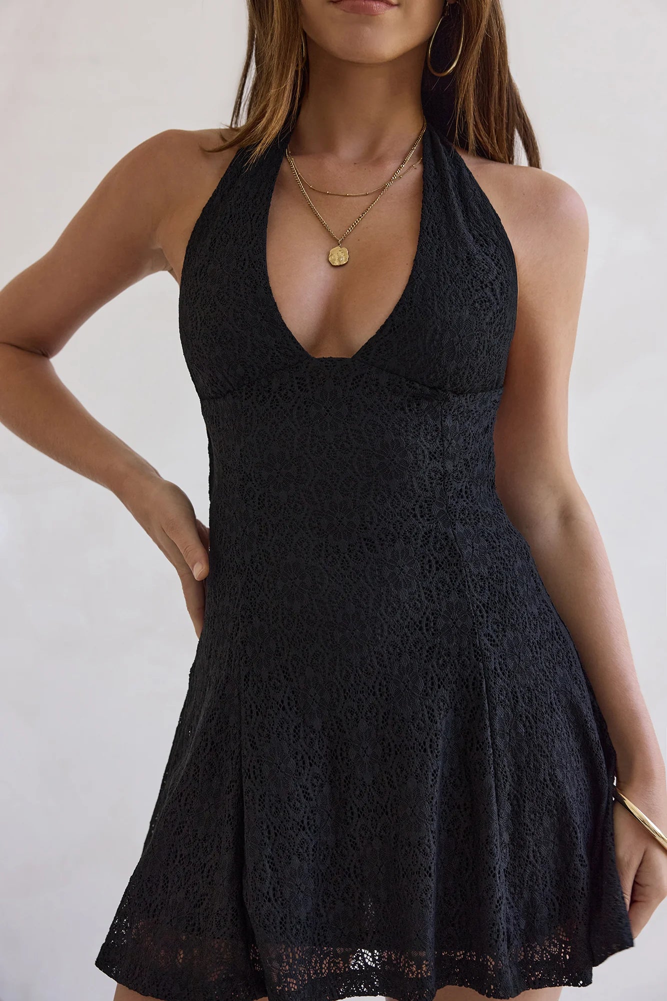 Dream Girl Hours Halter Mini Dress Black
