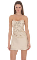 Virelia Corset Mini Dress in Gold