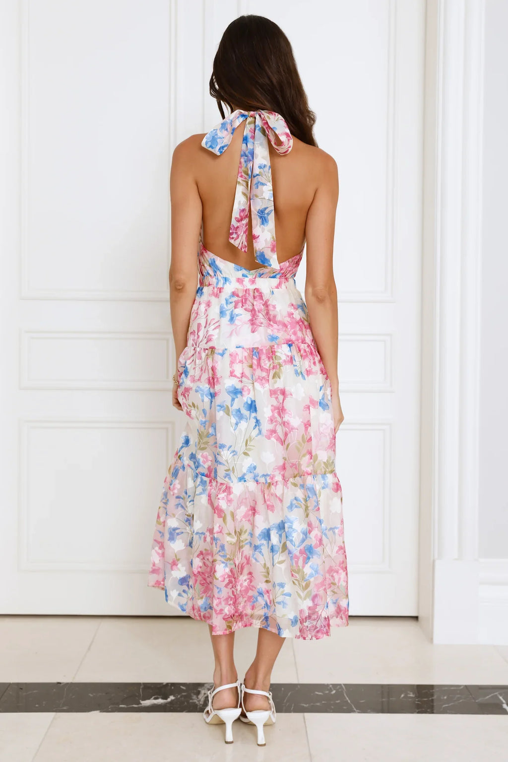 Blossom Mystique Halter Midi Dress Pink
