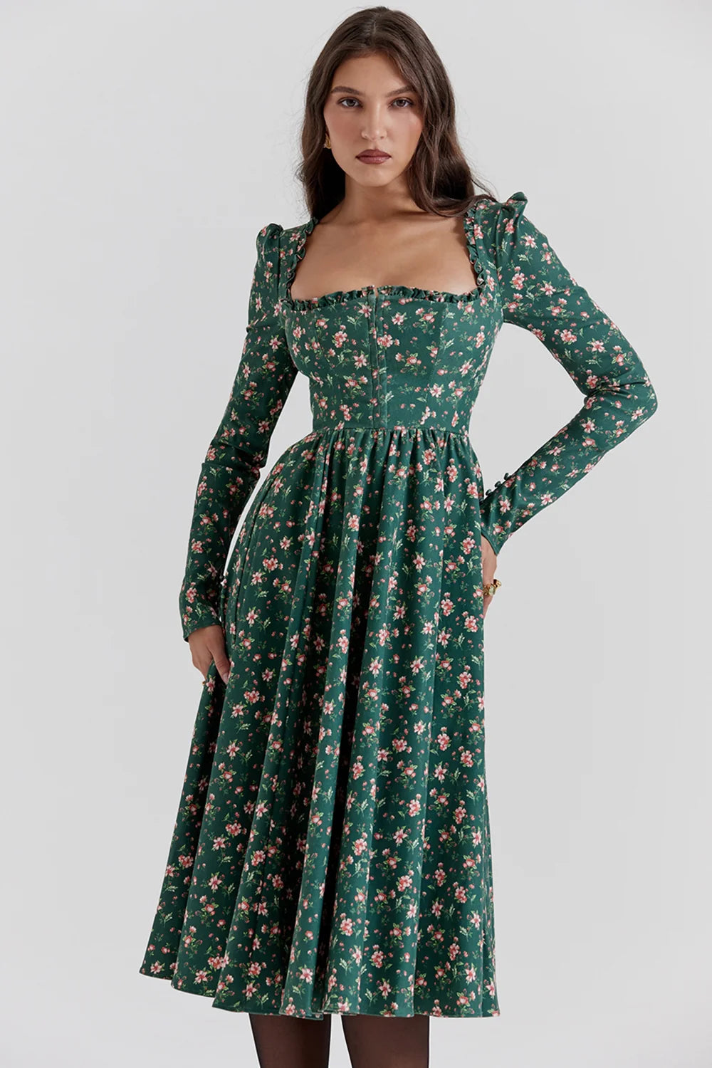 green floral print midi dress