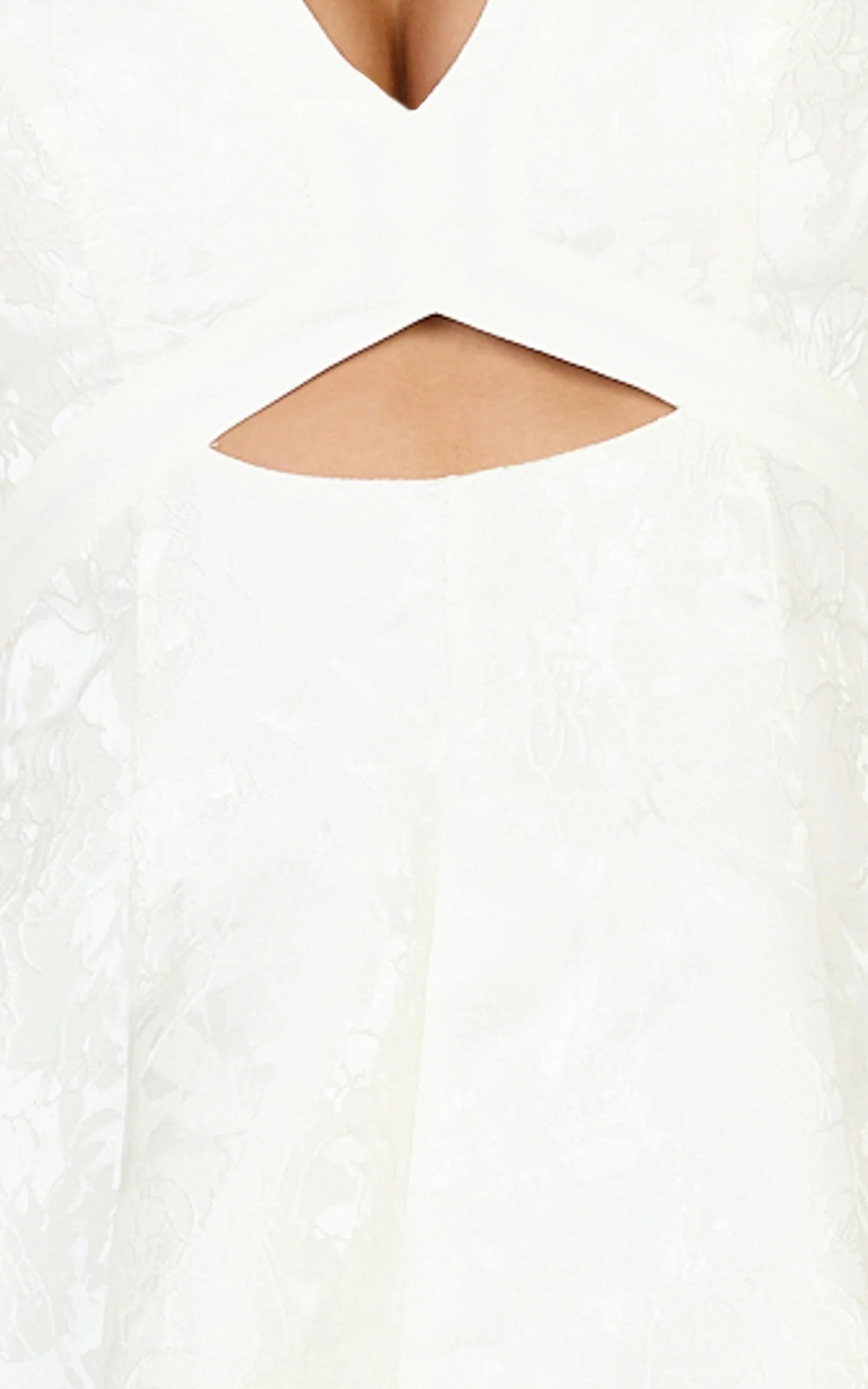 Rosalie Mini Dress - Floral Jacquard V Neck Fit and Flare Dress in White