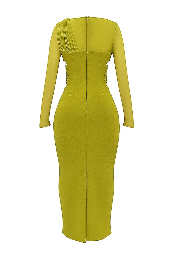 chartreuse plunge maxi dress